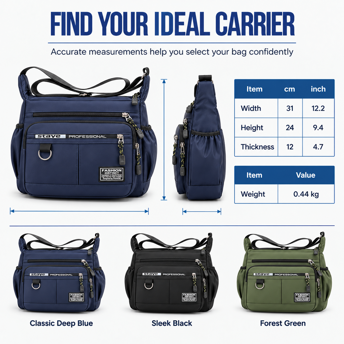 Men's Large Capacity Crossbody Bag Durable Multi Pocket Business Casual Shoulder Bag
