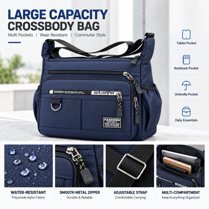 Men's Large Capacity Crossbody Bag Durable Multi Pocket Business Casual Shoulder Bag