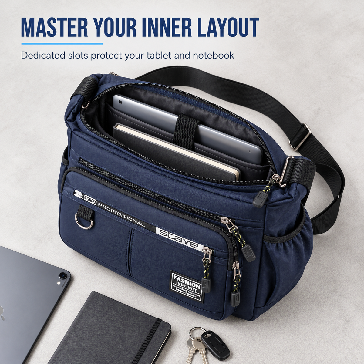 Men's Large Capacity Crossbody Bag Durable Multi Pocket Business Casual Shoulder Bag