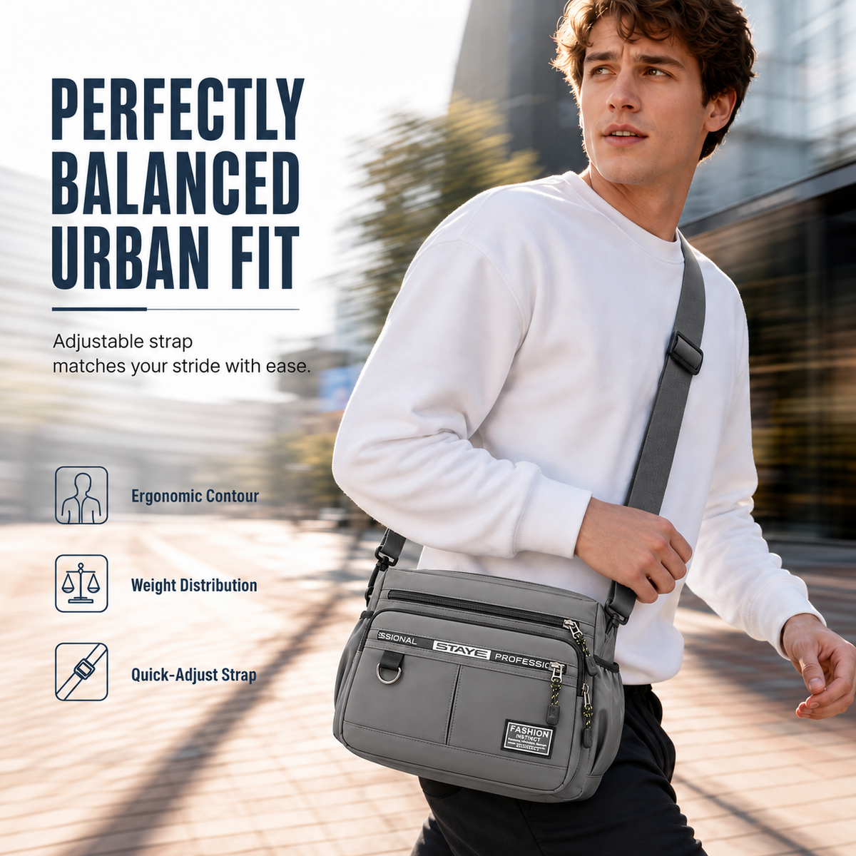 Men's Large Capacity Crossbody Bag Durable Multi Pocket Business Casual Shoulder Bag