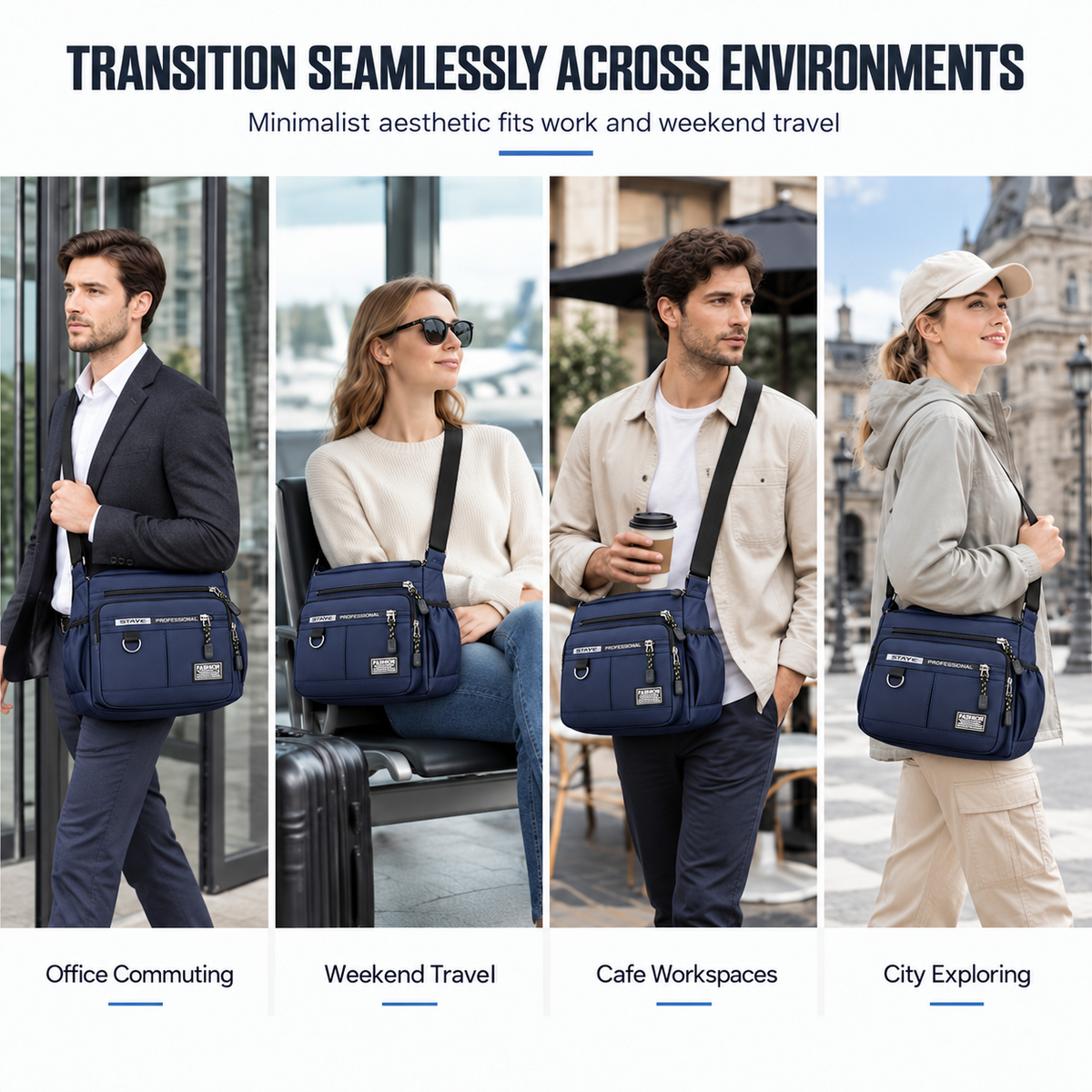 Men's Large Capacity Crossbody Bag Durable Multi Pocket Business Casual Shoulder Bag