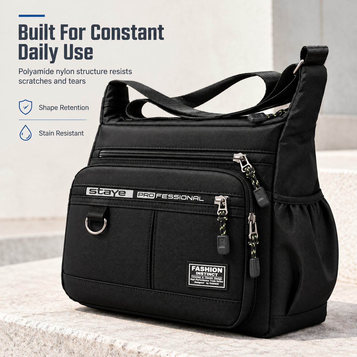 Men's Large Capacity Crossbody Bag Durable Multi Pocket Business Casual Shoulder Bag