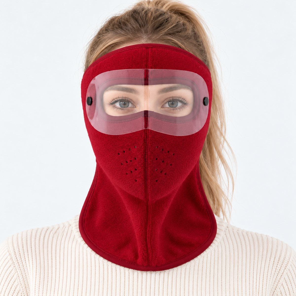 Buy 1 Get 1 Free ！Winter Fleece Face Mask with Clear Detachable Visor – Windproof Balaclava for Cycling & Motorcycle Riding