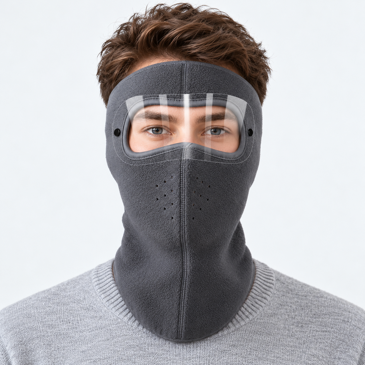 Buy 1 Get 1 Free ！Winter Fleece Face Mask with Clear Detachable Visor – Windproof Balaclava for Cycling & Motorcycle Riding