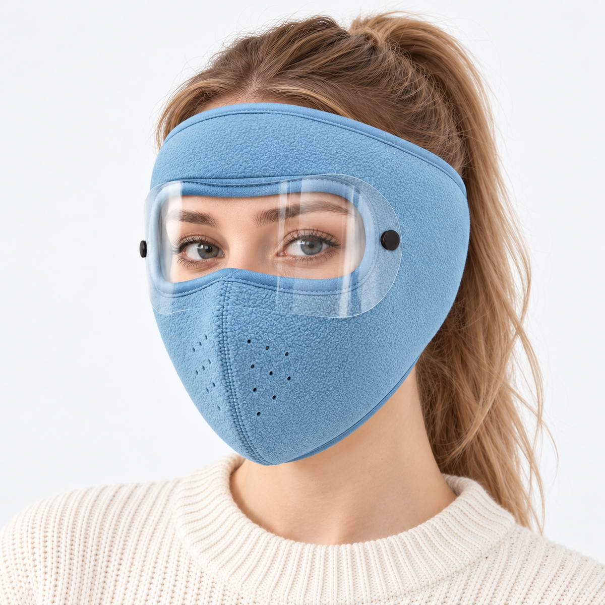 Buy 1 Get 1 Free ！Winter Fleece Face Mask with Clear Detachable Visor – Windproof Balaclava for Cycling & Motorcycle Riding